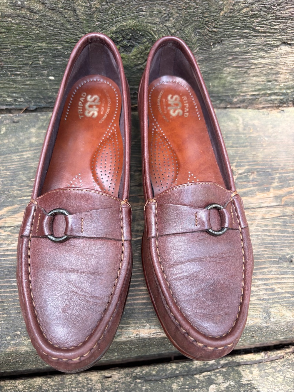 SAS Jewel Cinnamon Brown Leather Slip-On Loafers with Metal Accent